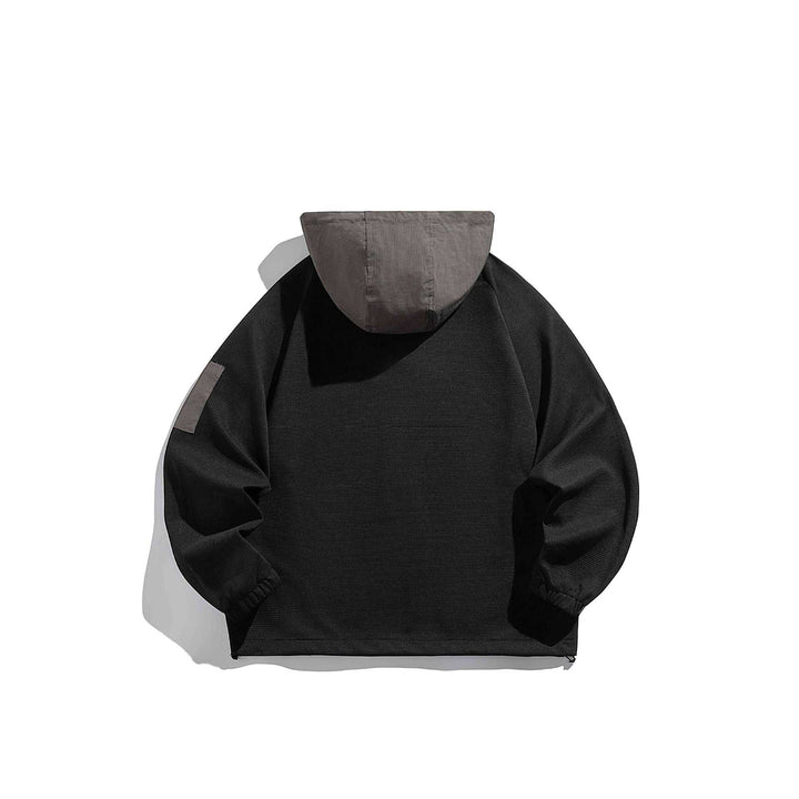 Unisex Oversize Kapuzen-Anorak-Pullover mit halber Druckknopfleiste, Utility-Ärmeltasche und Thermostruktur Drune