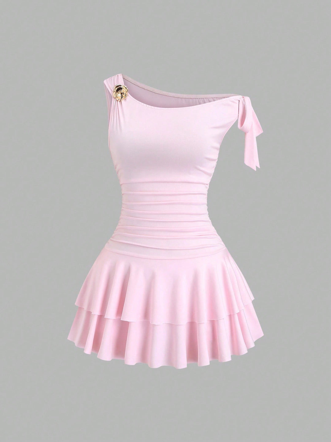 Damen elegantes Wickelkleid mit asymmetrischem Saum und raffiniertem Kordelzug Drune