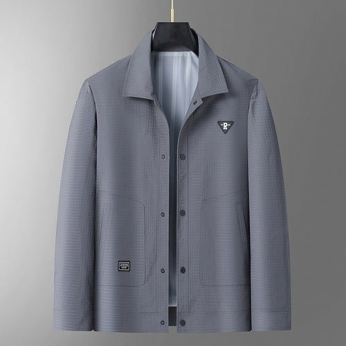 Herren Leichte strukturierte Coach-Jacke im Overshirt-Stil mit Druckknopfleiste und aufgesetzten Taschen Drune
