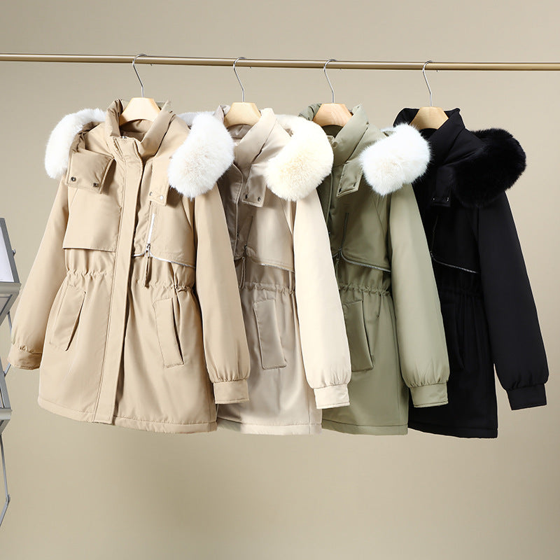 Damen funktionale Winterjacke mit abnehmbarer Kapuze und Kunstfellbesatz Drune