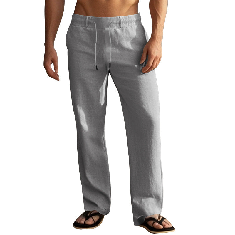 Herren nan leichte Leinen-Loungehose mit elastischem Tunnelzugbund, Kordelzug und weitem Bein Drune