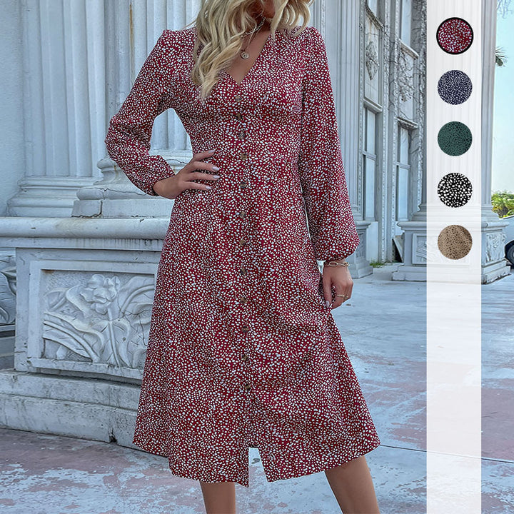 Damen Elegantes Knielanges Kleid mit Knopfverschluss Drune