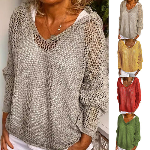 Damen leichter Strickpullover Hoodie Drune