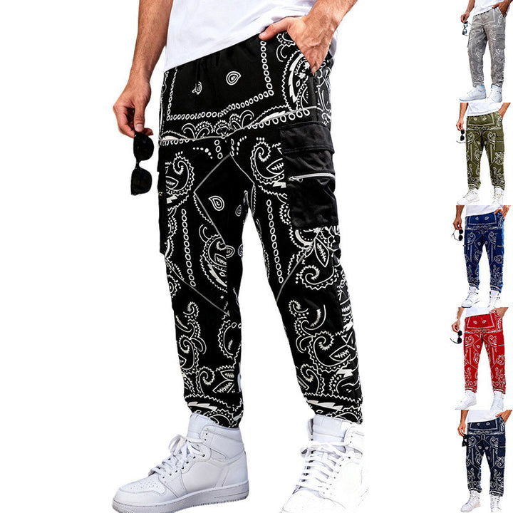 Herren Cargo-Jogginghose im Bandana-Print mit Cargo-Taschen & elastischem Bund Drune