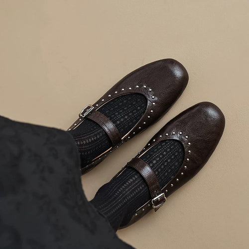 Damen Mary Jane Ballerinas mit elegantem Riemchen und funkelnden Nieten Drune