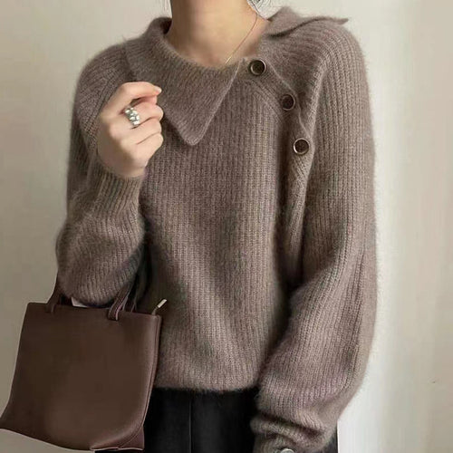 Damen Strickpullover mit besonderem Kragen und Knopfdetails Drune