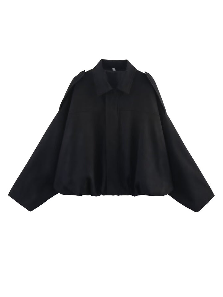 Damen 1000+ weit geschnittene Cropped‑Blousonjacke im Cape‑Look mit Schulterriegeln und gerafftem Saum Drune