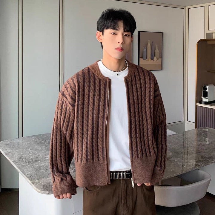 Herren Modischer Grobstrick Pullover mit Reißverschluss Drune