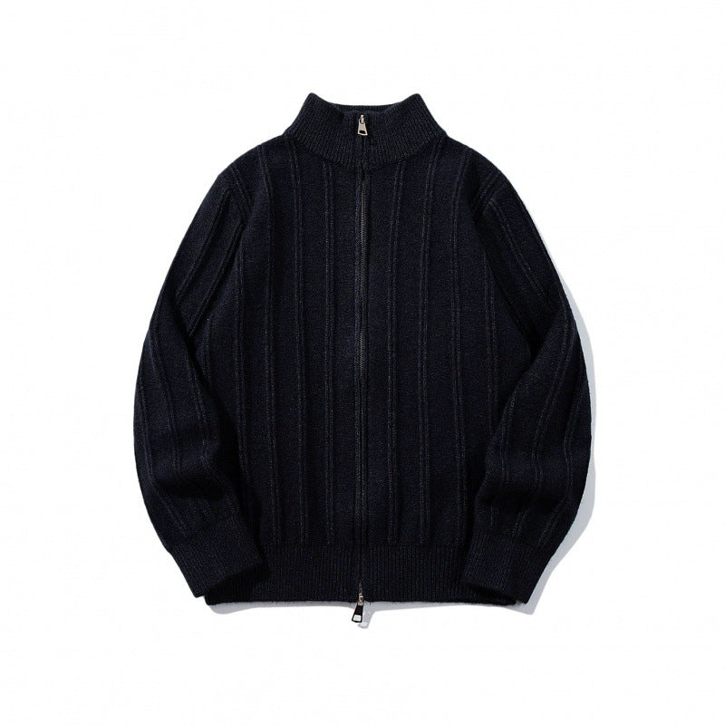 Unisex Reißverschluss-Strickjacke mit Stehkragen und vertikaler Struktur Drune