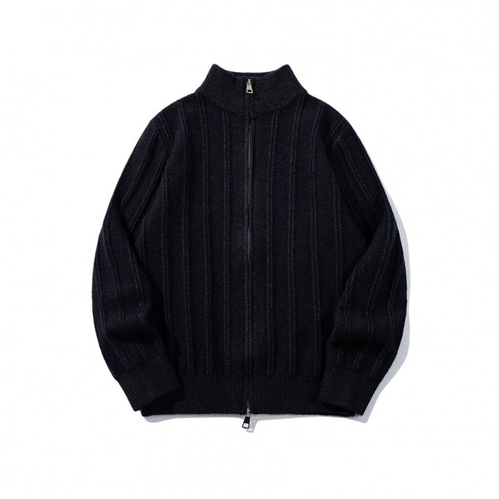 Unisex Reißverschluss-Strickjacke mit Stehkragen und vertikaler Struktur Drune