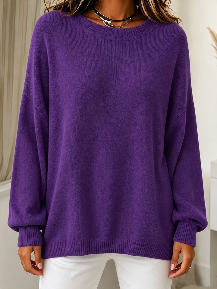 Damen Leichter Cashmere‑Touch Pullover mit Rundhalsausschnitt, überschnittener Schulter und gerippten Bündchen Drune