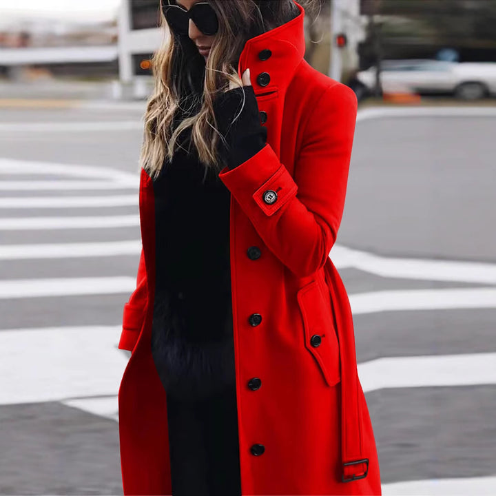 Damen eleganter Trenchcoat mit hohem Kragen und praktischen Taschen Drune