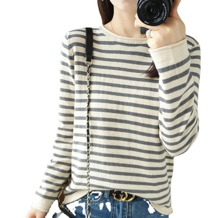 Damen Maritim inspirierter Baumwoll-Feinstrickpullover mit Streifen und leicht kastiger Silhouette Drune