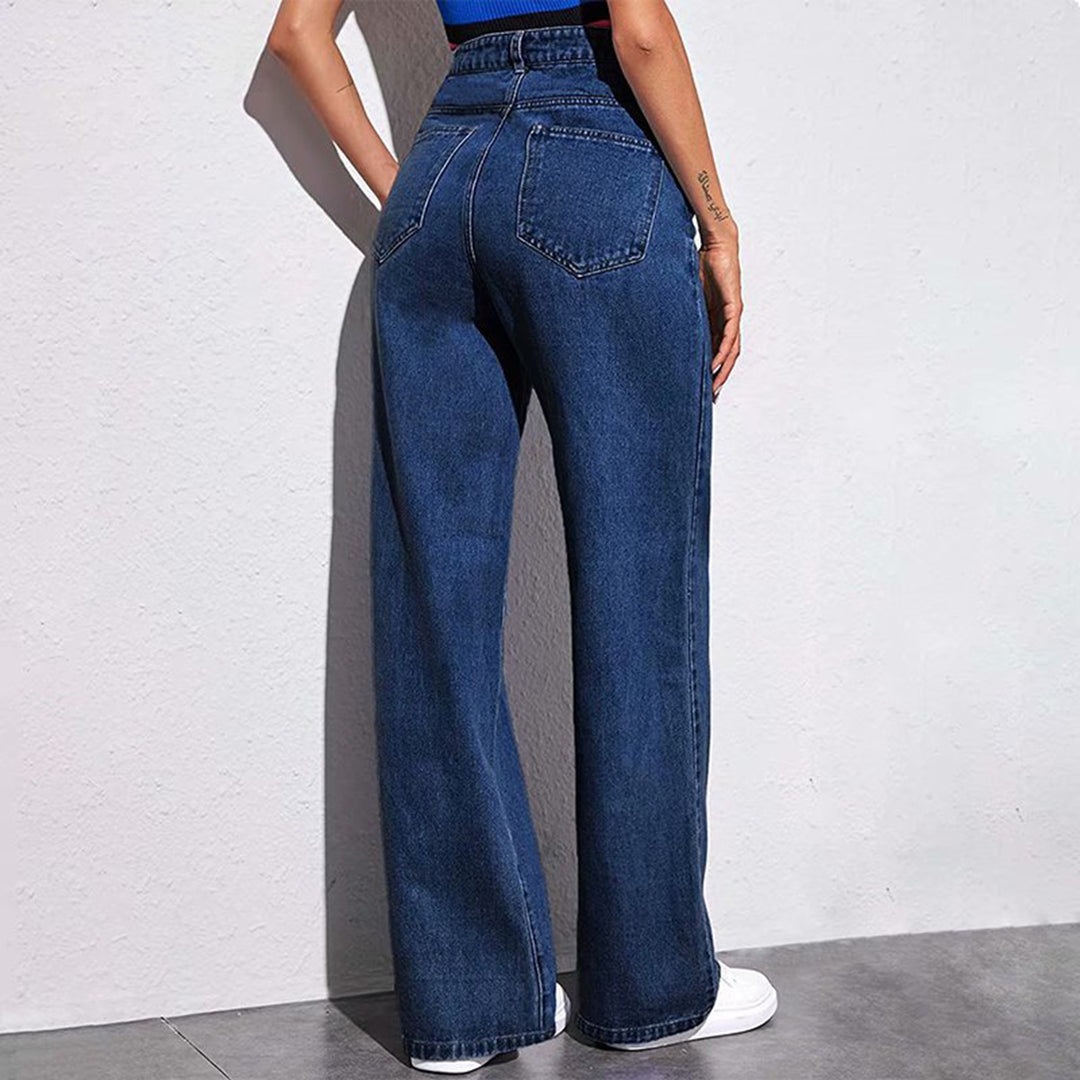 Damen nan hochgeschnittene weite Denim-Hose mit extra weitem Bein und taillierendem Bund Drune