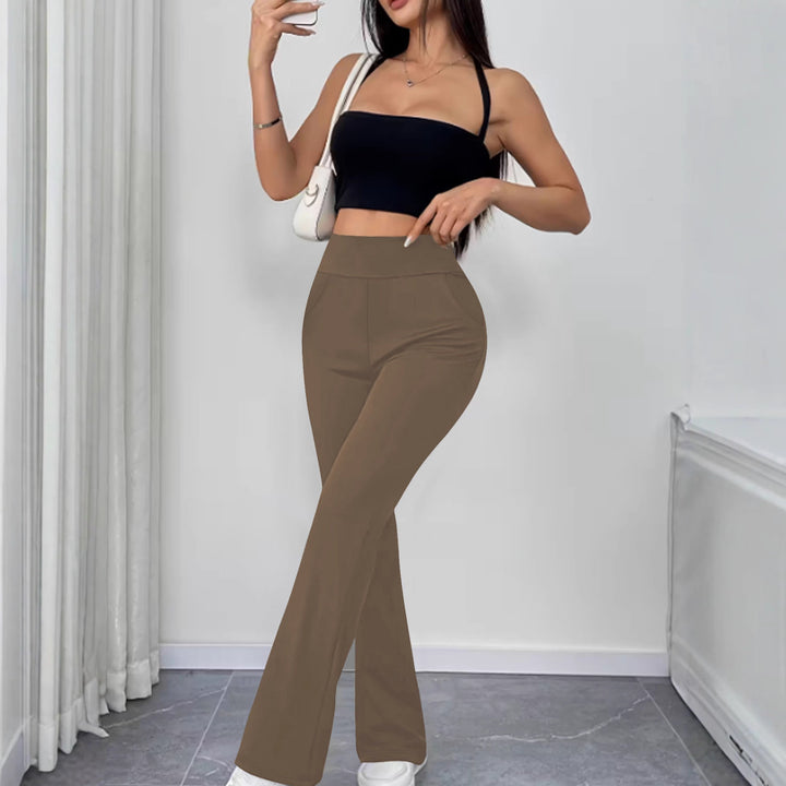 Damen Schlaghose aus Stretch‑Strick mit hohem Bund und Eingrifftaschen Drune