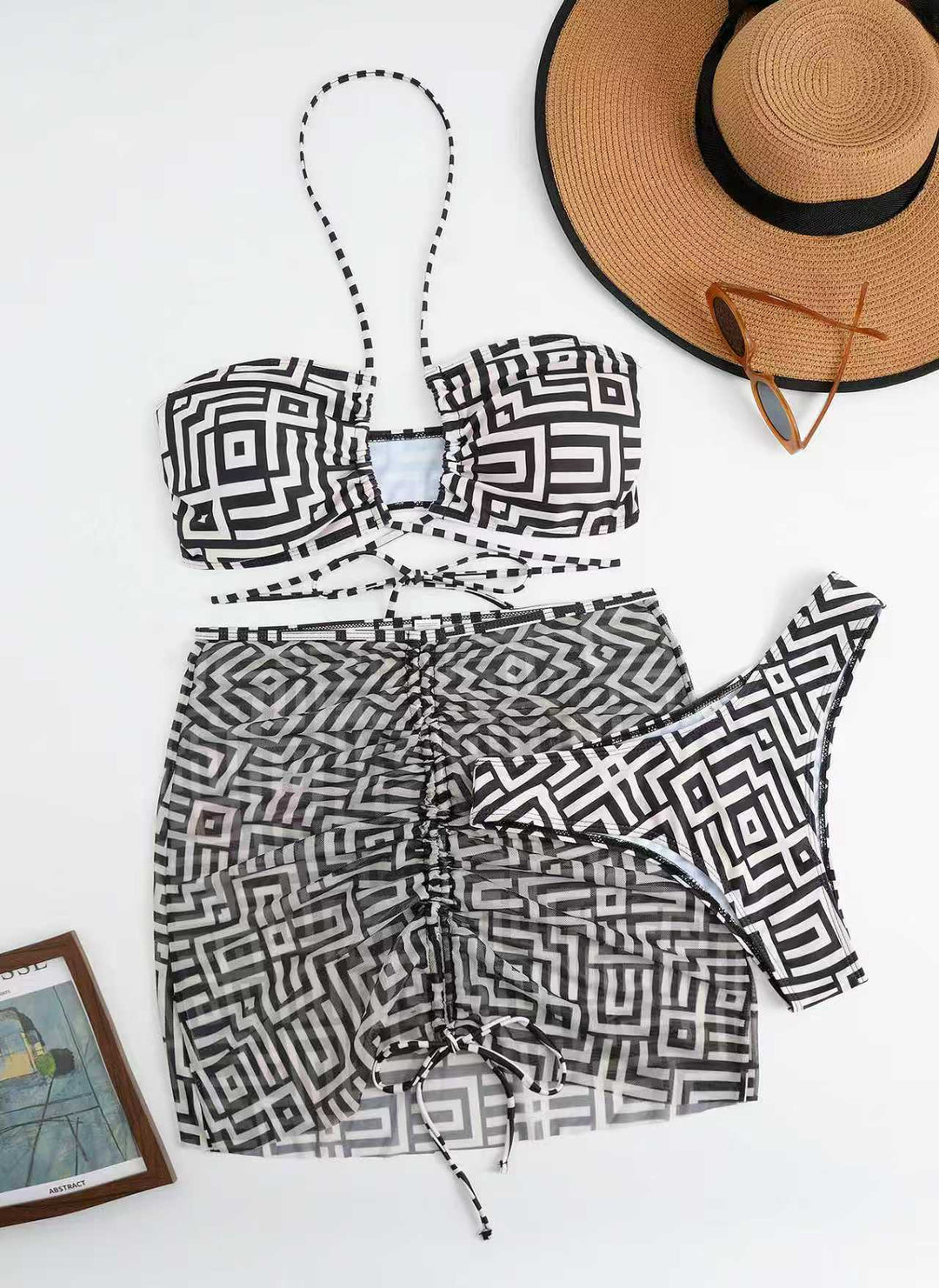 Damen Stylisches Bikini-Set mit Rüschen und bindbarem Überrock Drune