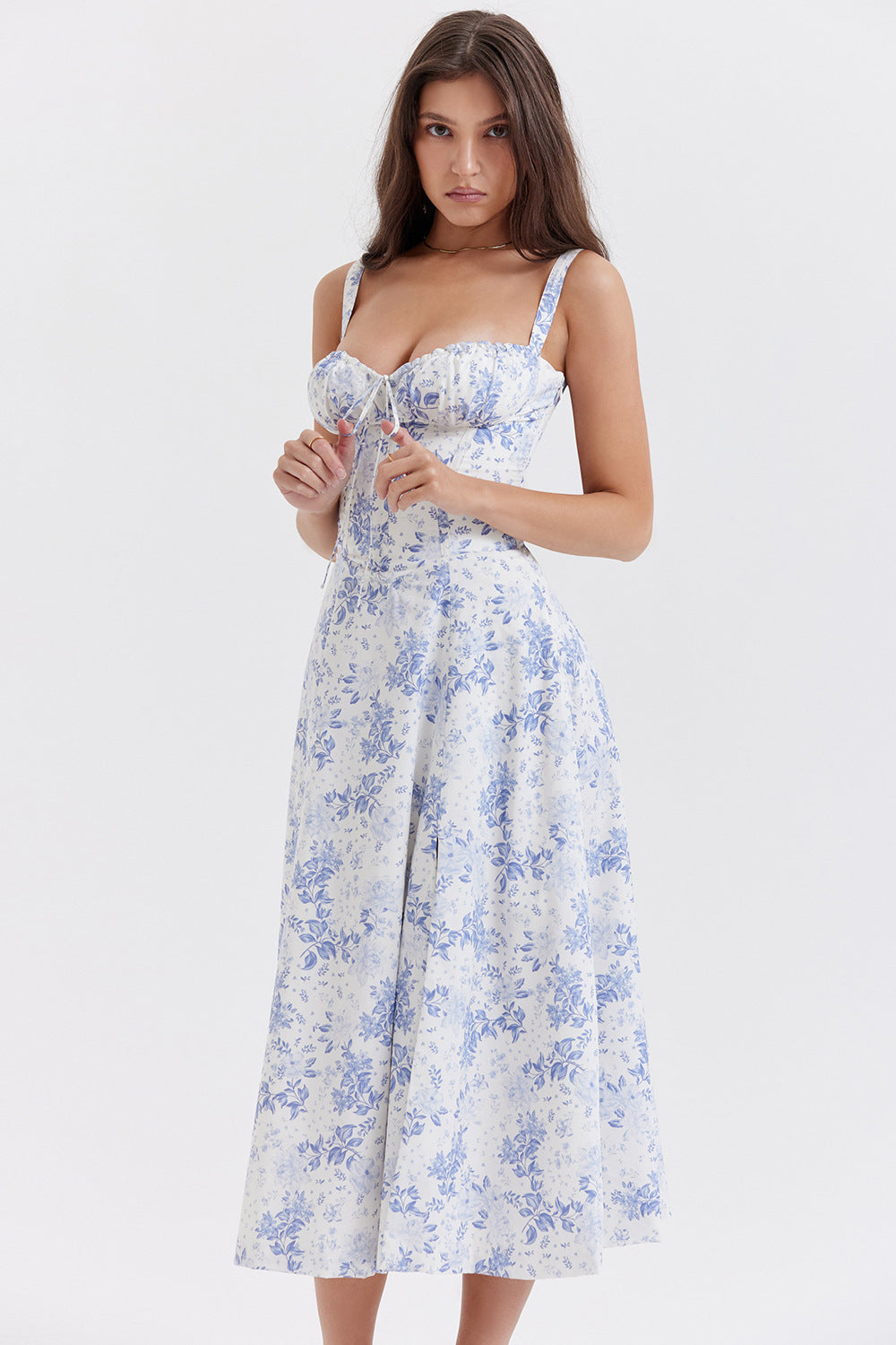 Damen Midikleid aus feinem Baumwollstoff mit romantischem Blumenmuster Drune
