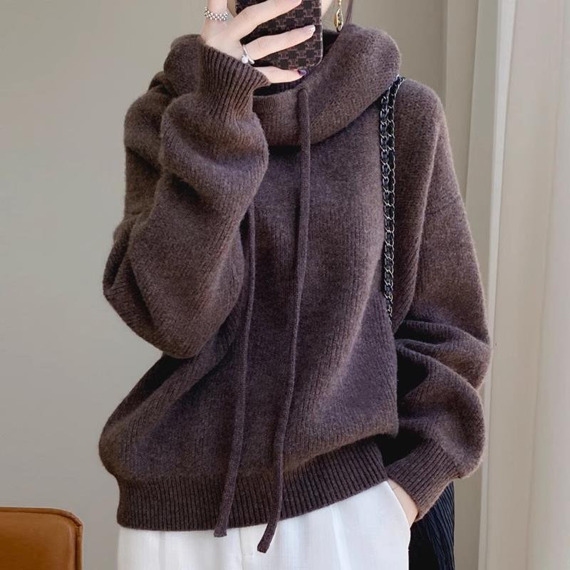 Damen Kuscheliger Rollkragen‑Hoodie aus Feinstrick mit Kordelzug und gerippten Bündchen Drune