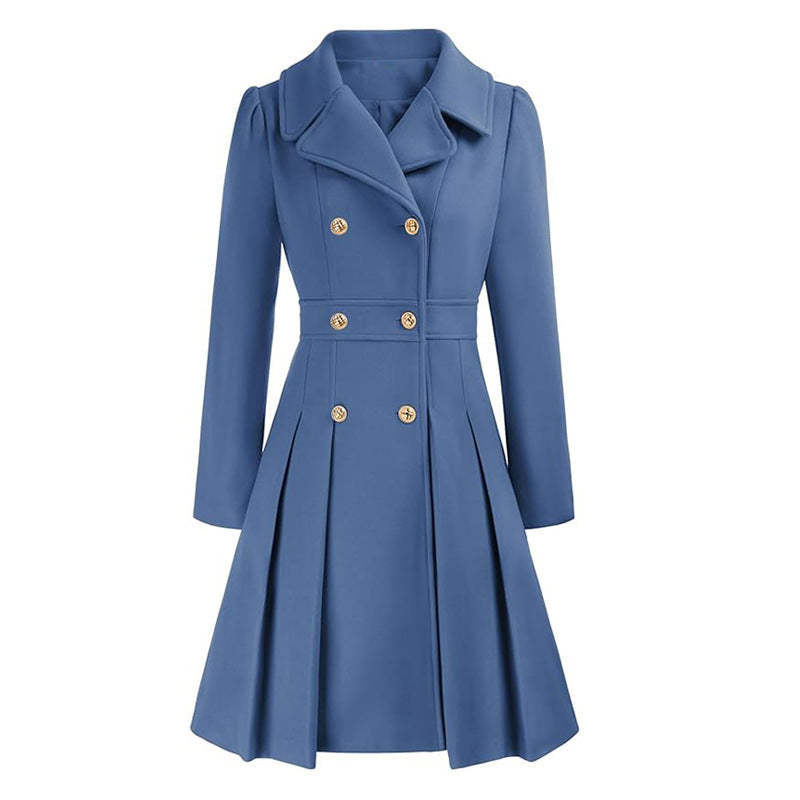 Damen taillierter Trenchcoat mit doppelter Knopfreihe und Falten Drune