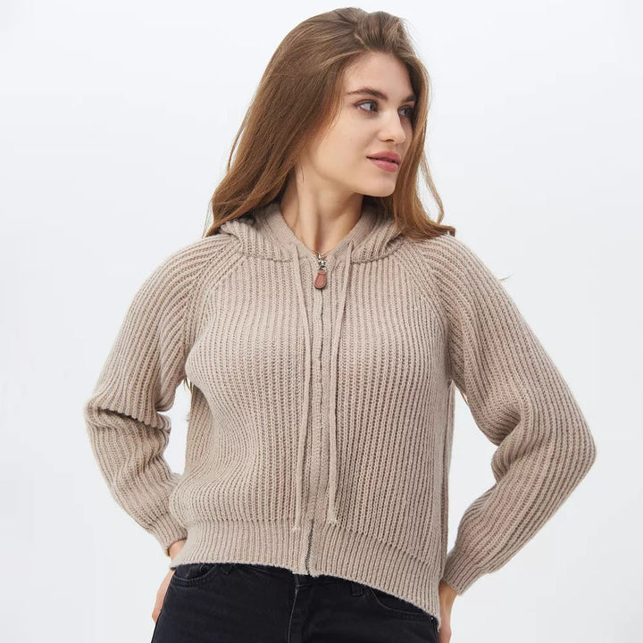 Damen Cropped Hoodie aus weichem Rippstrickmaterial mit praktischen Kordelzügen Drune