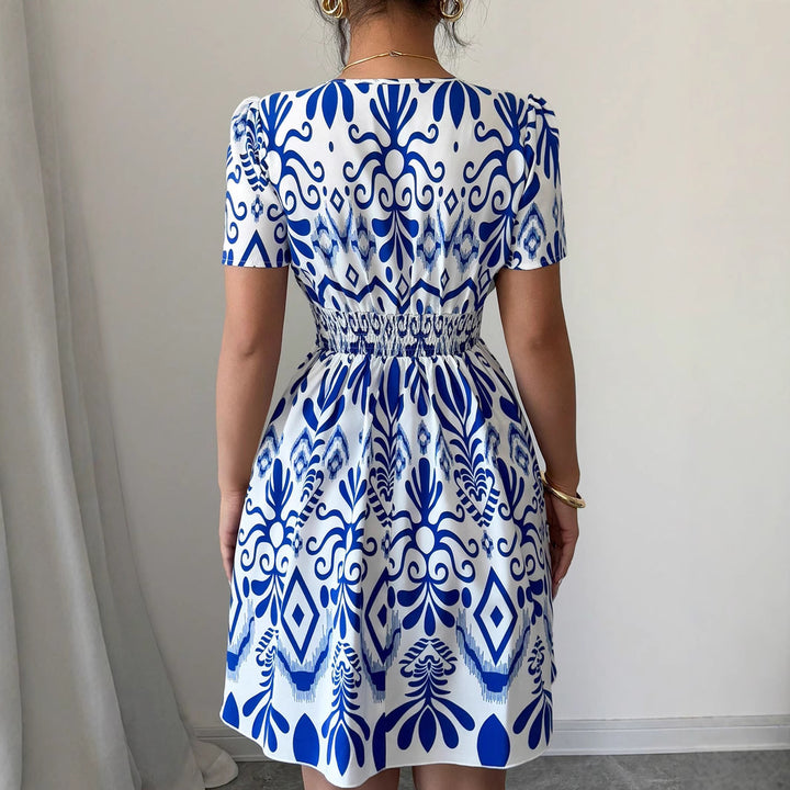 Damen Sommerliches Mini-Kleid mit elegantem V-Ausschnitt und floralen Mustern Drune