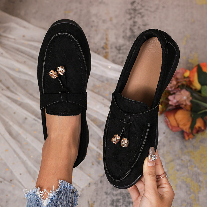 Damen nan bequeme Veloursleder-Loafer mit dekorativem Tassel-Detail und gepolsterter Komfortsohle Drune