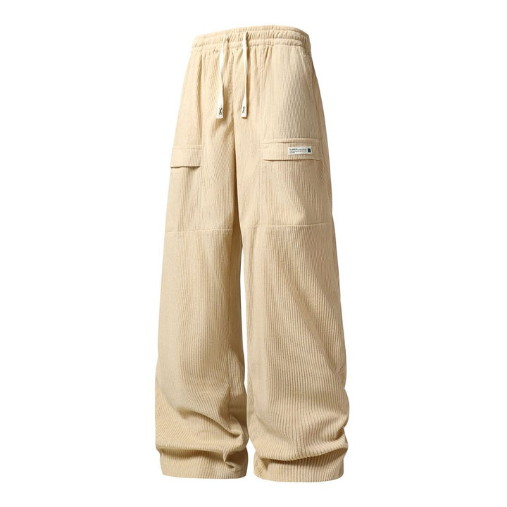 Herren Weite Cord-Cargohose mit Tunnelzugbund, Klapptaschen & gerippter Struktur Drune
