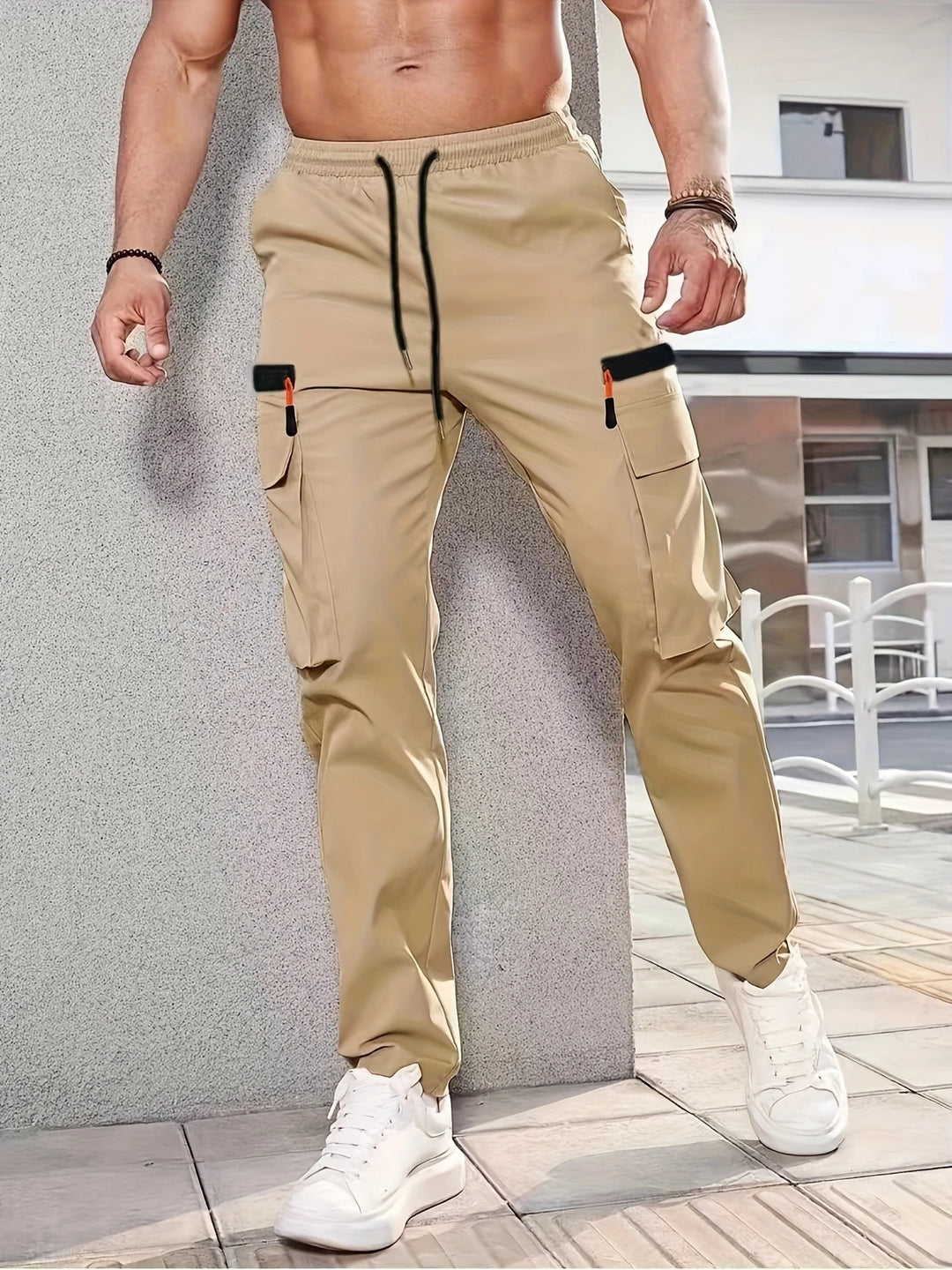 Herren Tapered Cargojogginghose mit elastischem Bund, Tunnelzug & Multifachtaschen Drune