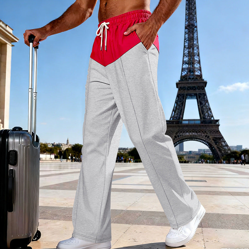 Herren Leichte Travel-Hose mit weitem Bein, kontrastierendem Tunnelzugbund und Bügelfalte Drune