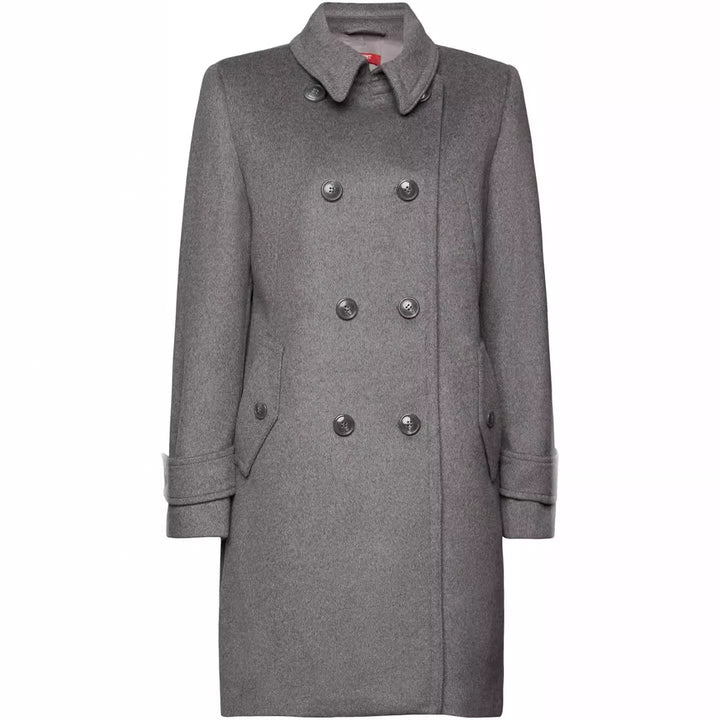 Damen Midilanger Doppelreihiger Marineinspirierter Wollmix-Peacoat mit Pattentaschen Drune