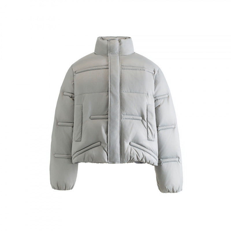 Unisex Kurzgeschnittene wattierte Steppjacke im Boxy-Schnitt mit hohem Stehkragen Drune