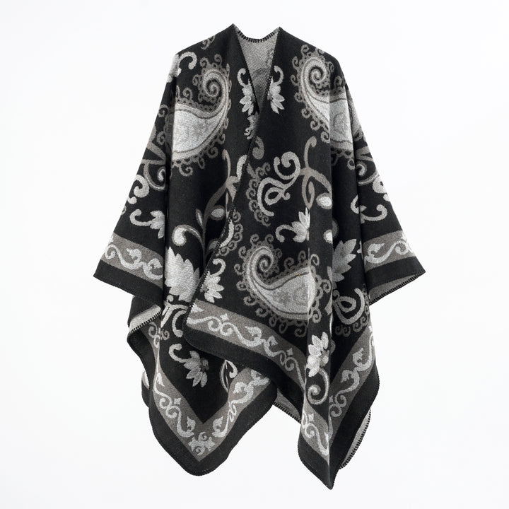 Damen Jacquard-Wollmix-Poncho mit Paisley‑Jacquard und offenem Kimono‑Fall Drune