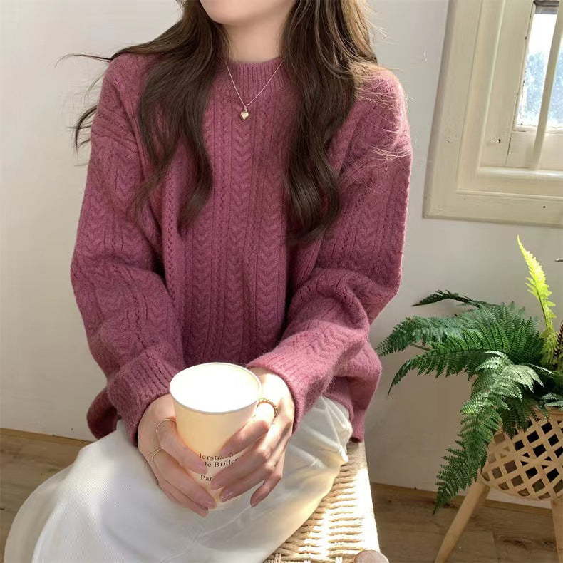 Damen gemütlicher Strickpullover mit feinem Zopfmuster Drune