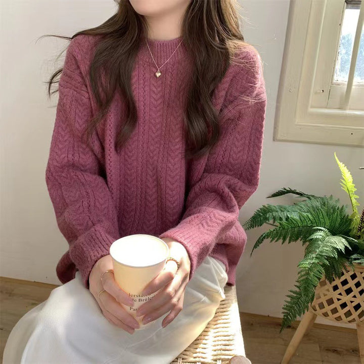 Damen gemütlicher Strickpullover mit feinem Zopfmuster Drune