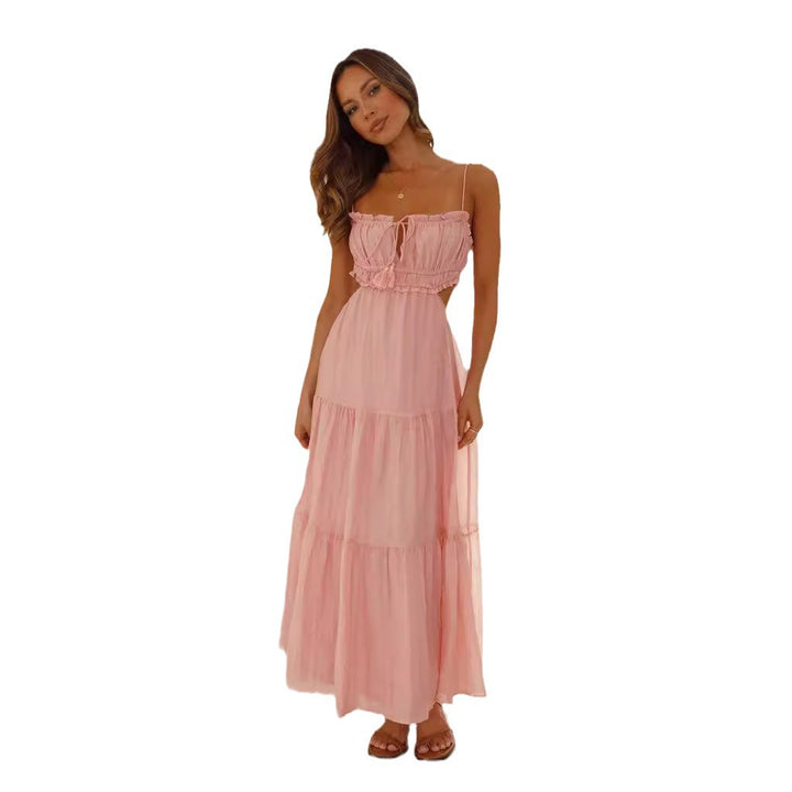 Damen Maxi-Hängemattenkleid mit Raffung und Spitzenakzenten Drune