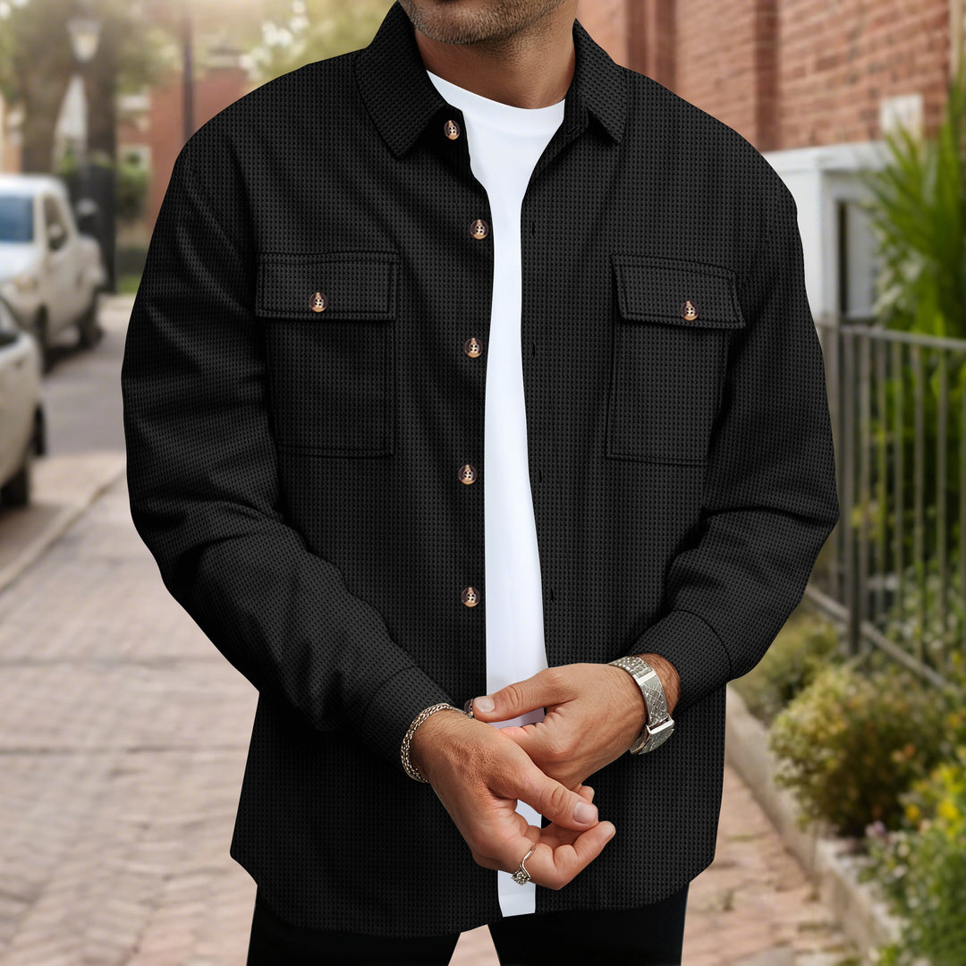 Herren modische Hemdjacke mit durchgehender Knopfleiste und Brusttaschen Drune
