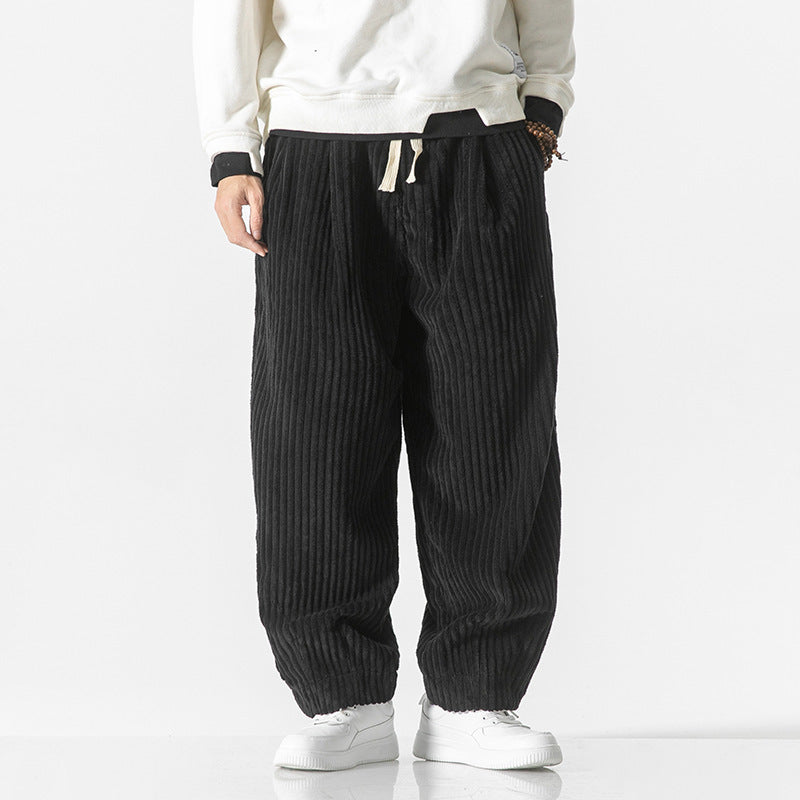 Herren Weit geschnittene Cord-Ballonhose mit Tunnelzugbund und breitem Rippenrelief Drune
