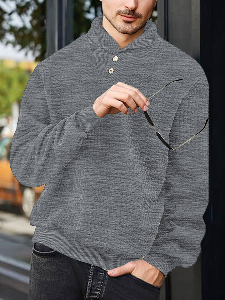 Herren nan eleganter Strickpullover mit Schalkragen, Knopfleiste am Ausschnitt und Karo-Waffelstruktur Drune