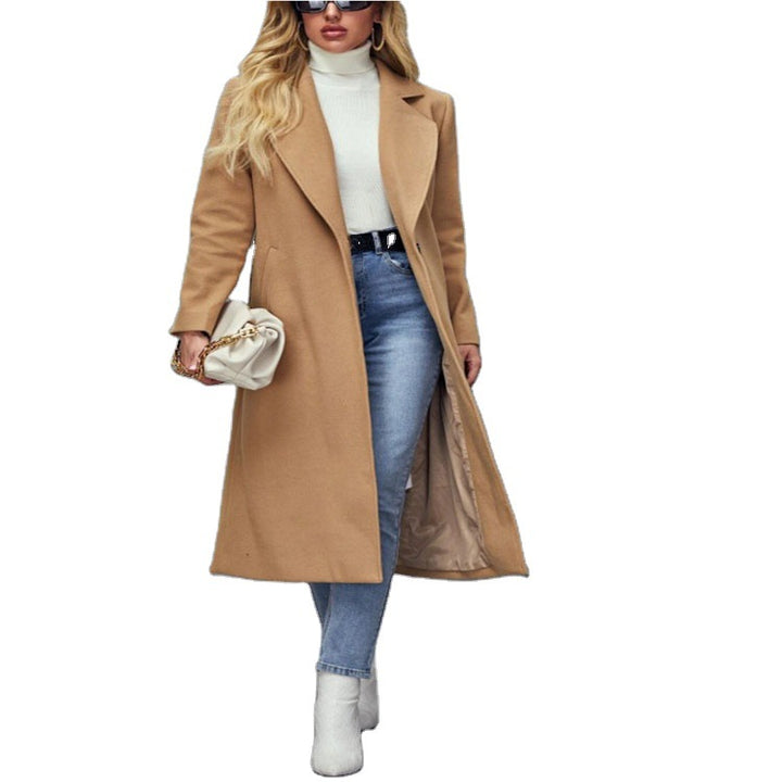 Damen Maxilanger Wollmix-Classiccoat mit minimalistischer Taillierung und verdeckter Knopfleiste Drune