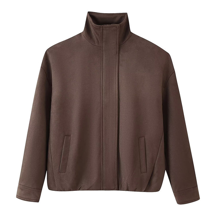 Damen Boxy-Kurzjacke mit hohem Funnelkragen und verdeckter Reißverschlussleiste Drune