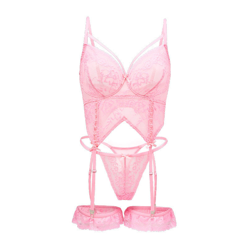 Damen verführerisches Spitzen-Corso-Set mit elastischen Riemen und zarten Details Drune