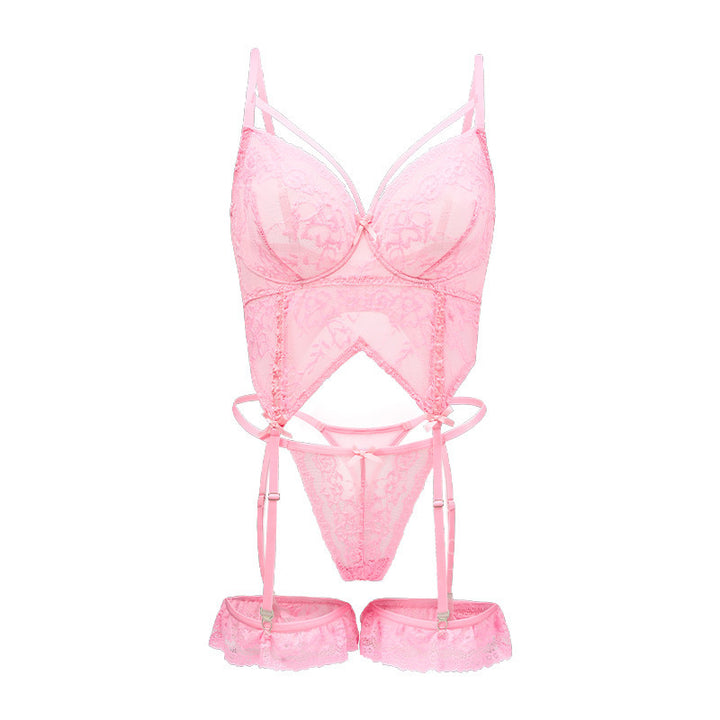 Damen verführerisches Spitzen-Corso-Set mit elastischen Riemen und zarten Details Drune