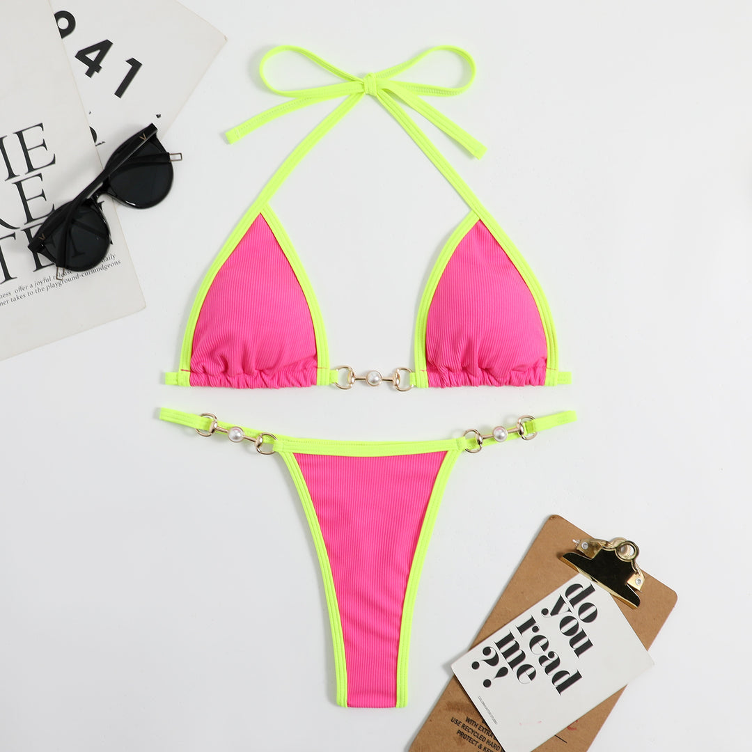 Damen Triangel-Bikini mit verstellbaren Trägern und glänzenden Akzenten Drune