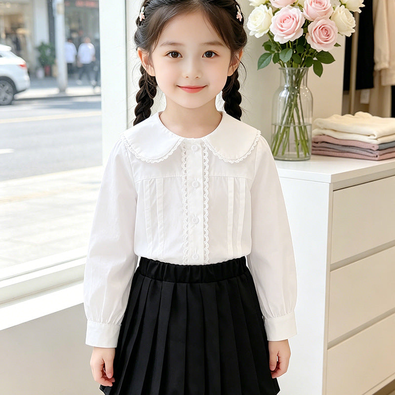 Mädchen Bluse mit Rüschendetails und klassischem Kragen Drune