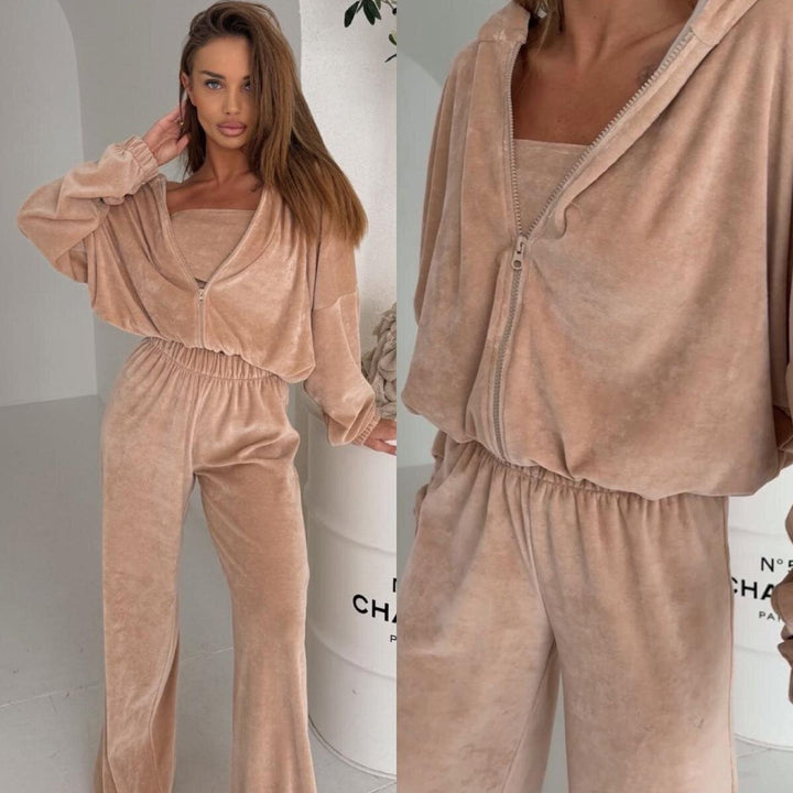 Damen Elegantes Fleece-Loungewear-Set mit weitem Oberteil und bequemen Hosen Drune