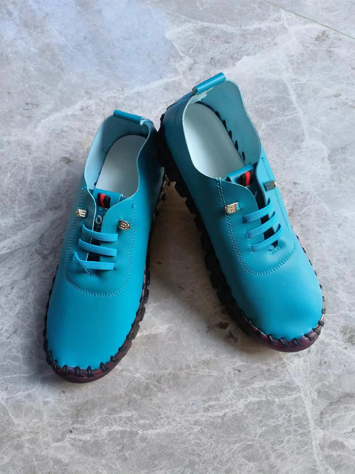 Damen Leichter, weicher Slipper mit handgenähter Gummisohle und elastischer Schnürung Drune