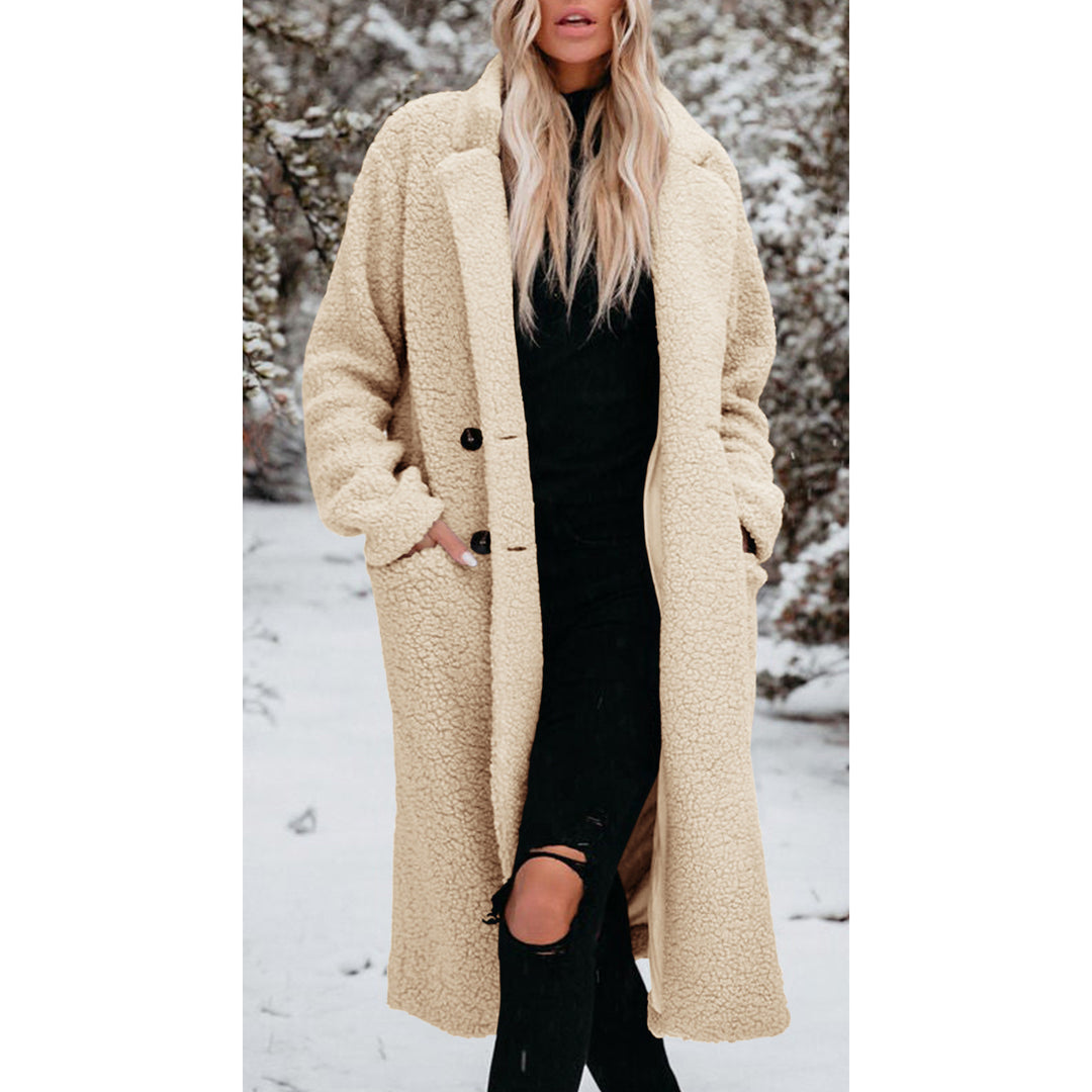 Damen Modischer Teddy-Mantel mit Knöpfen Drune