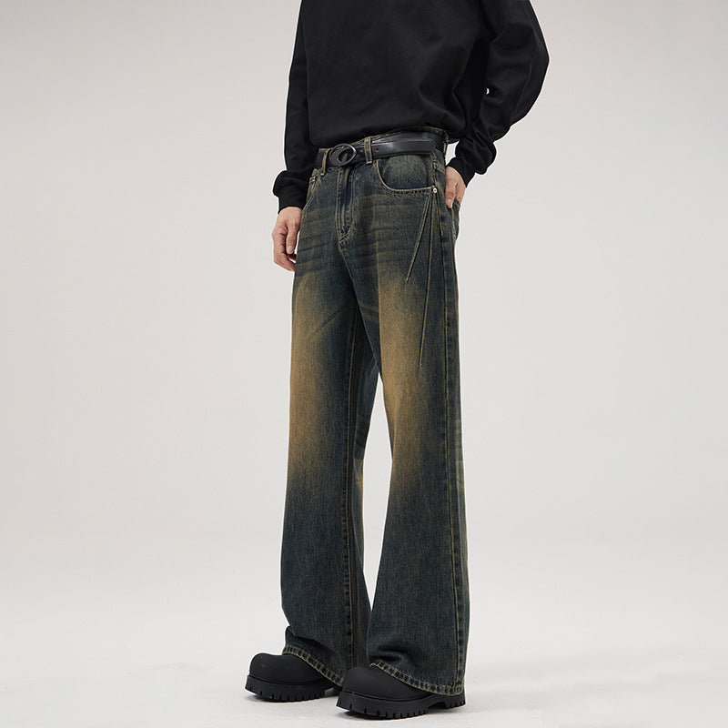 Herren Baggy-Denimhose mit extra weitem Bein und Vintage-Waschung Drune