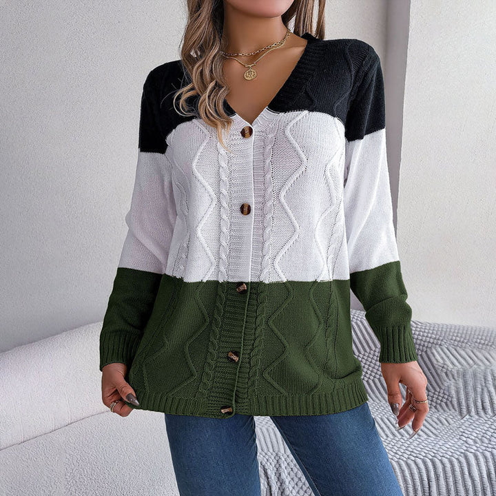 Drune | Farbblock Strickjacke mit Modernem Muster