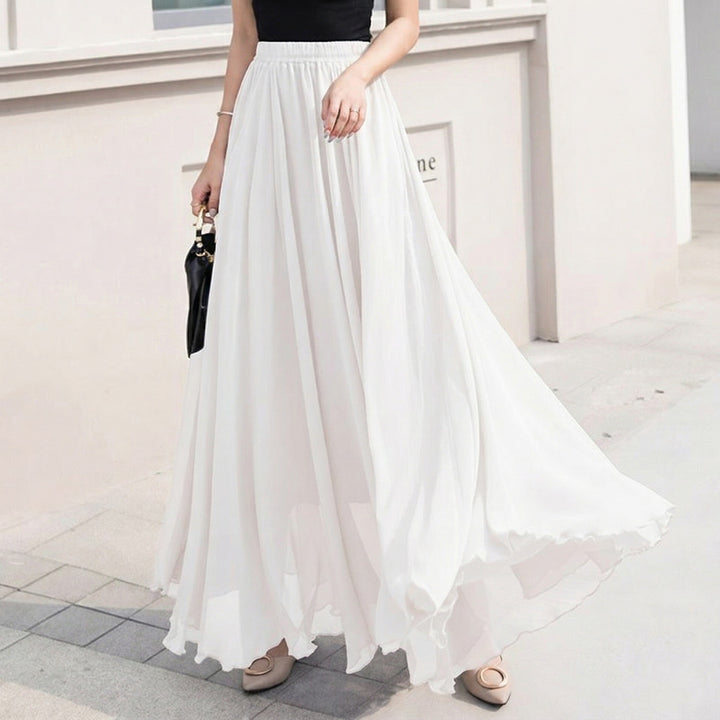 Damen nan Maxi-Chiffonrock mit elastischem Bund und fließender A-Linie Drune